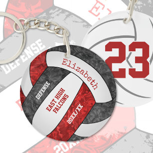 red black team colours personalised volleyball key ring