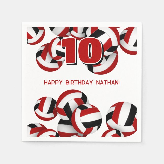 red black team colours volleyball kids sports part napkin (Front)