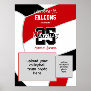 red black team colours volleyball team photo poster