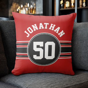 Red Black Team Jersey Fan Gear Name Number Cushion