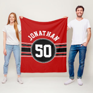 Red Black Team Jersey Fan Gear Name Number Fleece Blanket