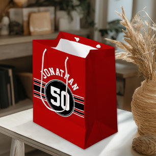 Red Black Team Jersey Fan Gear Name Number Medium Gift Bag