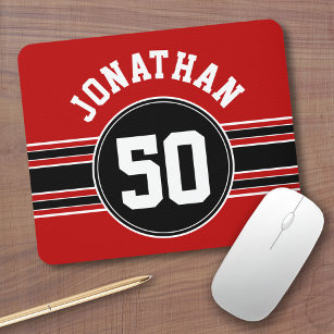 Red Black Team Jersey Fan Gear Name Number Mouse Pad