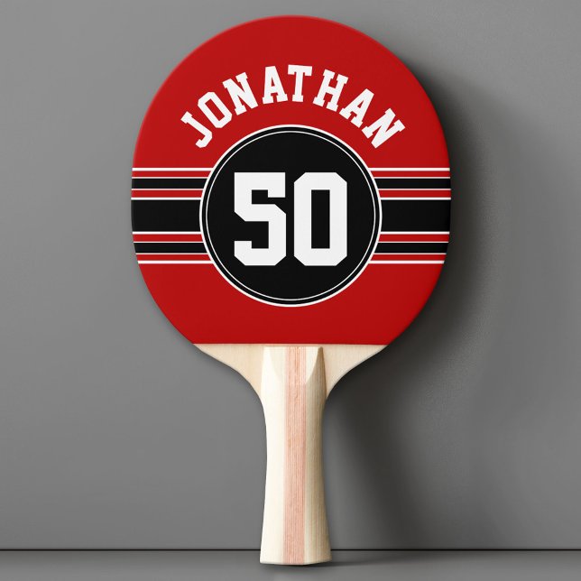Red Black Team Jersey Fan Gear Name Number Ping Pong Paddle (Custom Ping Pong Paddle - Team or College colors Sports Jersey)