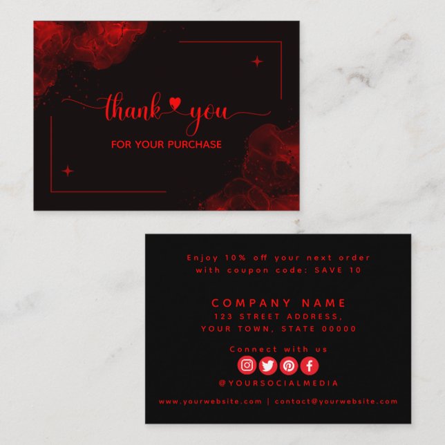 Red Black Thank You For Your Order Business Card (Front/Back)