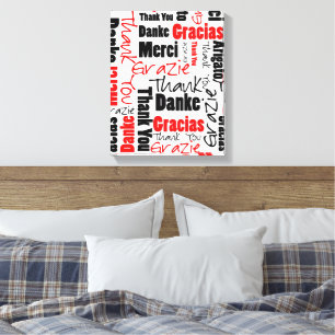 Red Black Thank You Word Cloud Canvas Print