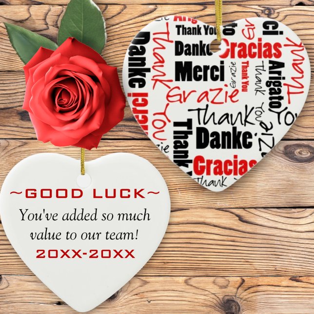Red Black Thank You Word Cloud Ceramic Ornament (ceramic ornament template front and back view)