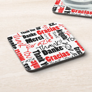 Red Black Thank You Word Cloud Coaster