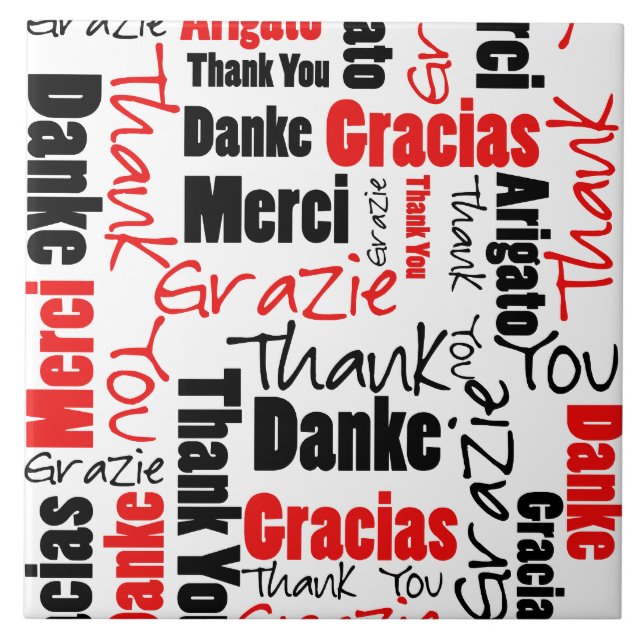 Red Black Thank You Word Cloud Tile (Front)