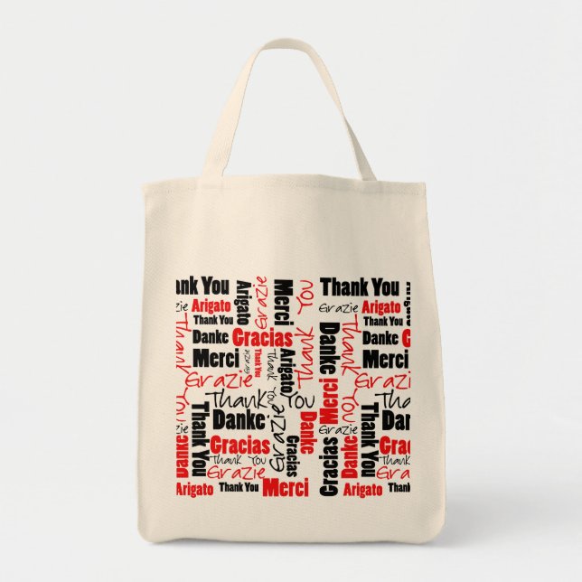 Red Black Thank You Word Cloud Tote Bag (Front)