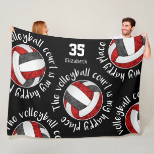 red black The volleyball court is my happy place Fleece Blanket