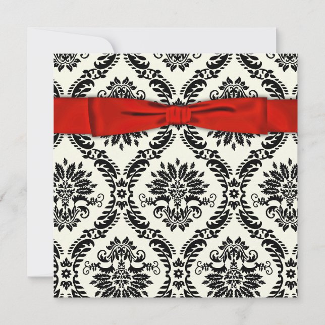 Red Black Tie Party Black Damask Party Invitation (Front)