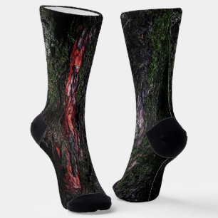 Red black tree mossy wood bark cool socks