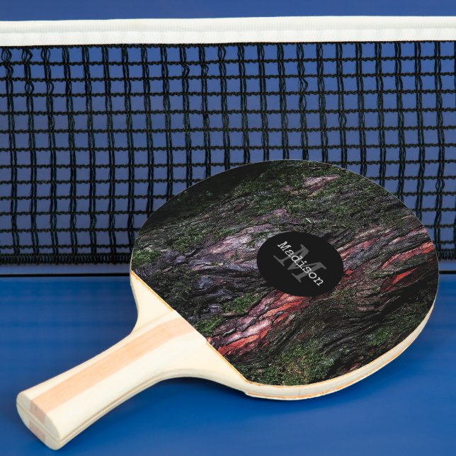 Red black tree mossy wood bark Monogram Ping Pong Paddle (Insitu)