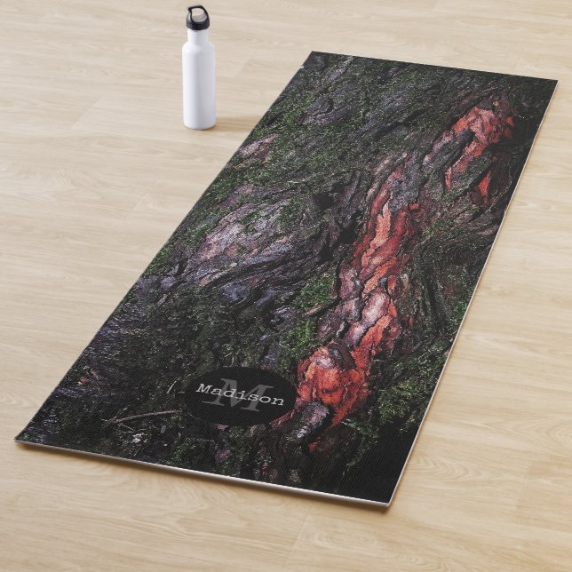 Red black tree mossy wood bark Monogram Yoga Mat (In Situ)