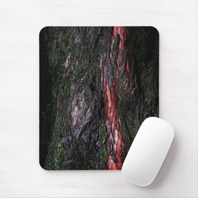 Red black tree mossy wood bark mouse pad (With Mouse)