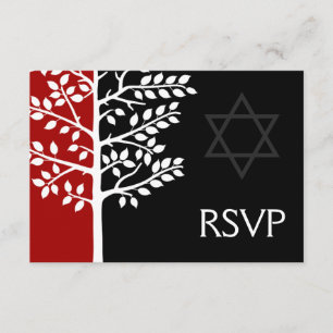 Red Black Tree of Life Bar Mitzvah RSVP Card