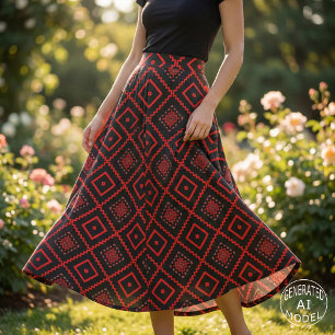 Red Black Tribal Geometric Aztec Kilim Pattern Fabric