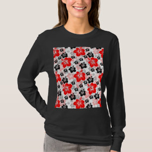 Red Black Tropical Hibiscus Floral Print T-Shirt