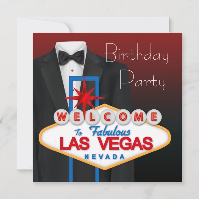 Red Black Tuxedo Mans Birthday Party Invitations (Front)