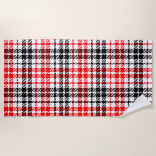 Red Black Twill Plaid Tartan On White Beach Towel