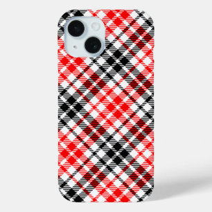 Red Black Twill Plaid Tartan On White iPhone 15 Case