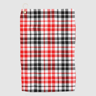 Red Black Twill Plaid Tartan On White Golf Towel