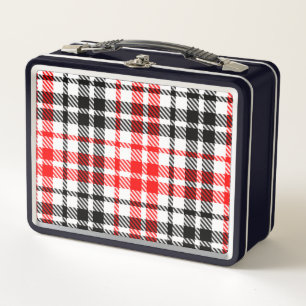 Red Black Twill Plaid Tartan On White Metal Lunch Box