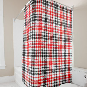 Red Black Twill Plaid Tartan On White Shower Curtain