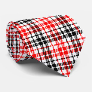 Red Black Twill Plaid Tartan On White Tie