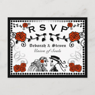 Red & Black Union of Souls Wedding RSVP PostCard