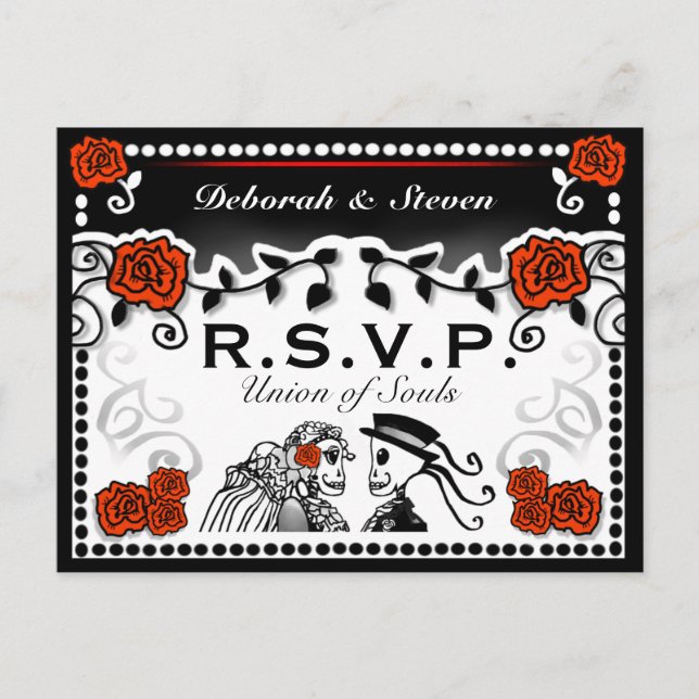 Red & Black Union of Souls Wedding RSVP PostCard (Front)