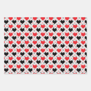 Red Black Valentine Love Hearts Wrapping Paper Sheet