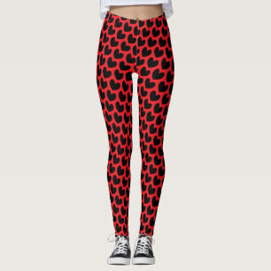 Red & Black Valentine's Day Heart Pattern  Leggings