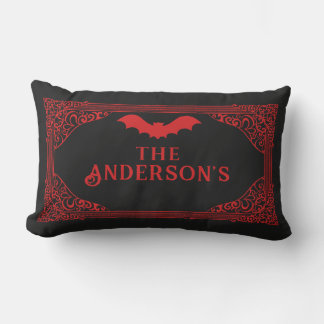 Red Black Vampire Bat Name Gothic  Lumbar Cushion