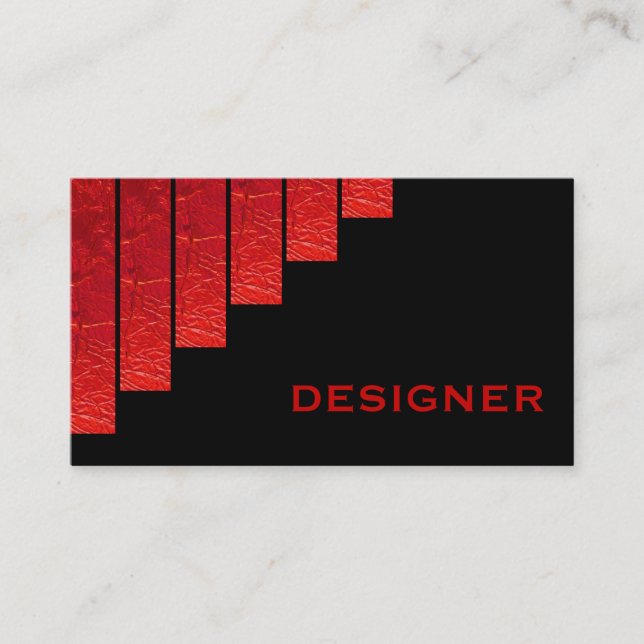 Red, black vertical stripes designer business card (Front)
