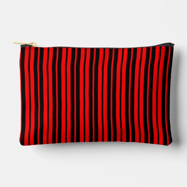 Red Black Vertical Stripes Pattern Accessory Pouch (Front)
