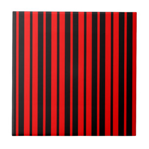Red Black Vertical Stripes Pattern Ceramic Tile