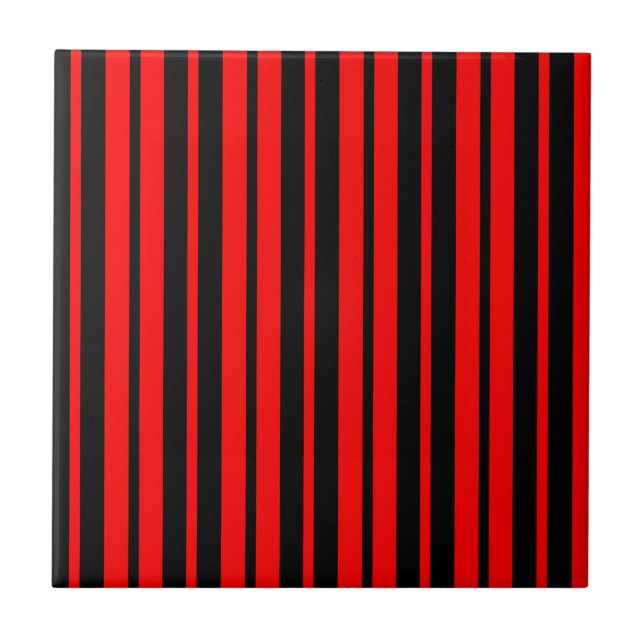 Red Black Vertical Stripes Pattern Ceramic Tile (Front)