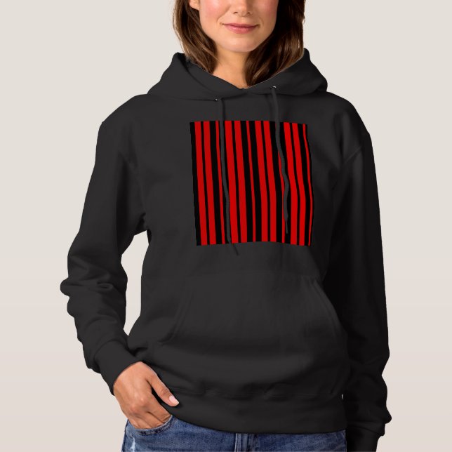 Red Black Vertical Stripes Pattern Hoodie (Front)