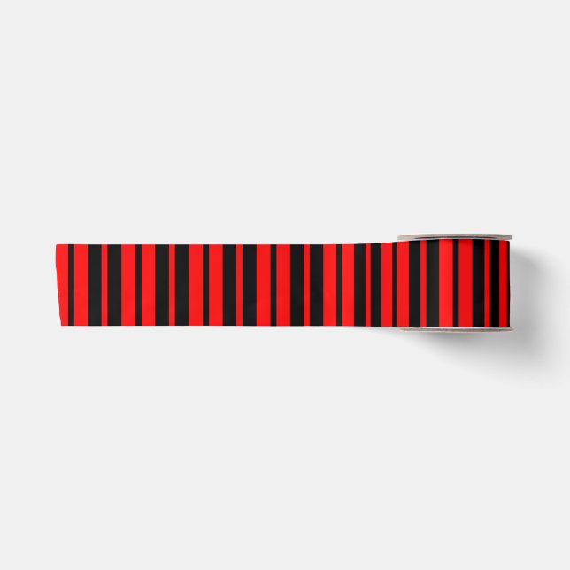 Red Black Vertical Stripes Pattern Satin Ribbon (Front)