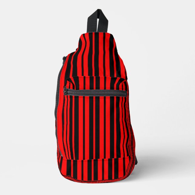 Red Black Vertical Stripes Pattern Sling Bag (Front)