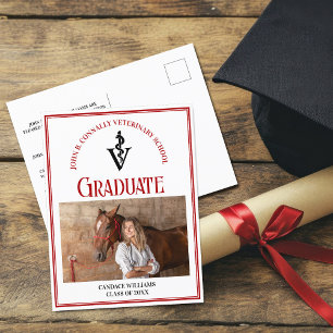 Red Black Veterinary School Photo Graduation Postcard