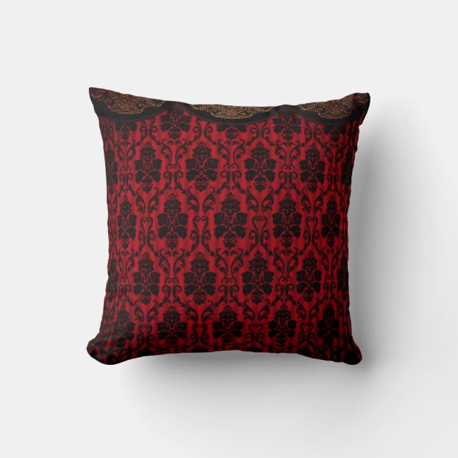 Red & Black Victorian Throw Pillow (Front)
