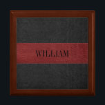 Red & Black Vintage Leather Texture Gift Box<br><div class="desc">Elegant image of red and black vintage leather texture with stitches effect. Customisable monogram in black.</div>