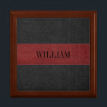 Red & Black Vintage Leather Texture Gift Box<br><div class="desc">Elegant image of red and black vintage leather texture with stitches effect. Customisable monogram in black.</div>