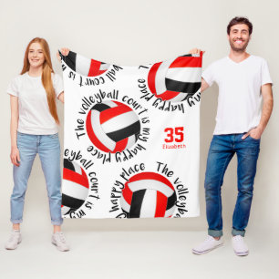red black volleyball court happy place typography fleece blanket