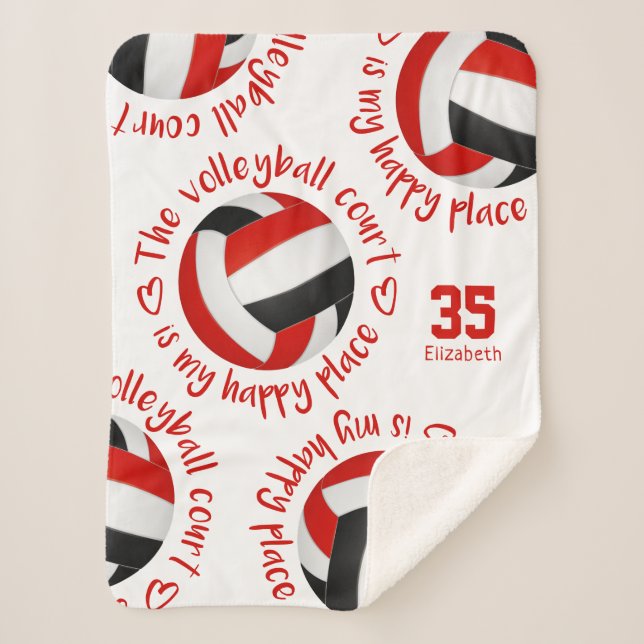 red black volleyball court happy place typography sherpa blanket (Front)