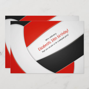 red black volleyball girls boys birthday party invitation