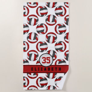 red black volleyball team colours sporty girls beach towel